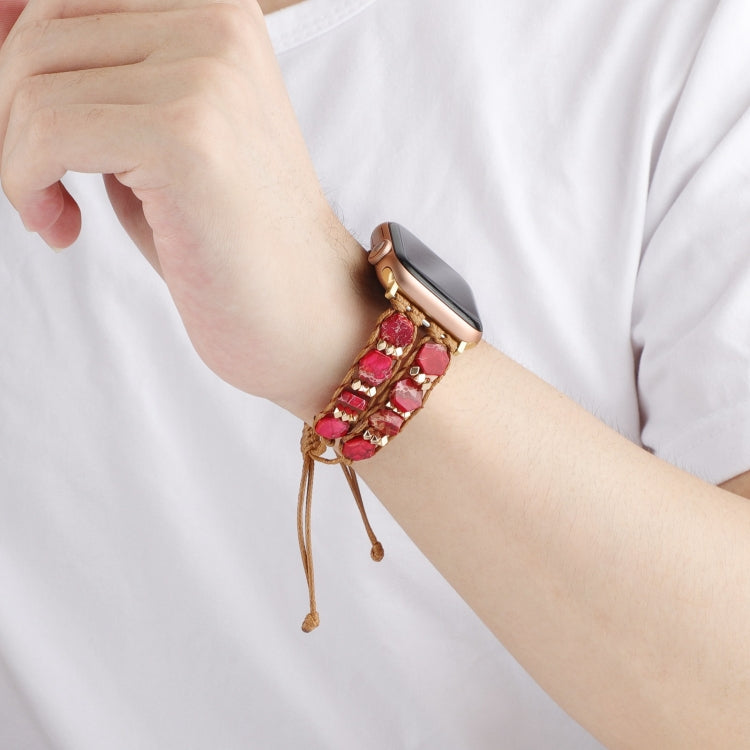 For Apple Watch Series 6 40mm Hexagonal Stones Drawstring Chain Watch Band(Red) - Watch Bands by PMC TechLife | Online Shopping South Africa | PMC TechLife