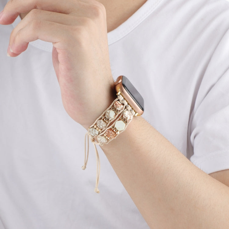 For Apple Watch Series 2 42mm Hexagonal Stones Drawstring Chain Watch Band(Beige) - free shipping - PMC TechLife - Order now!
