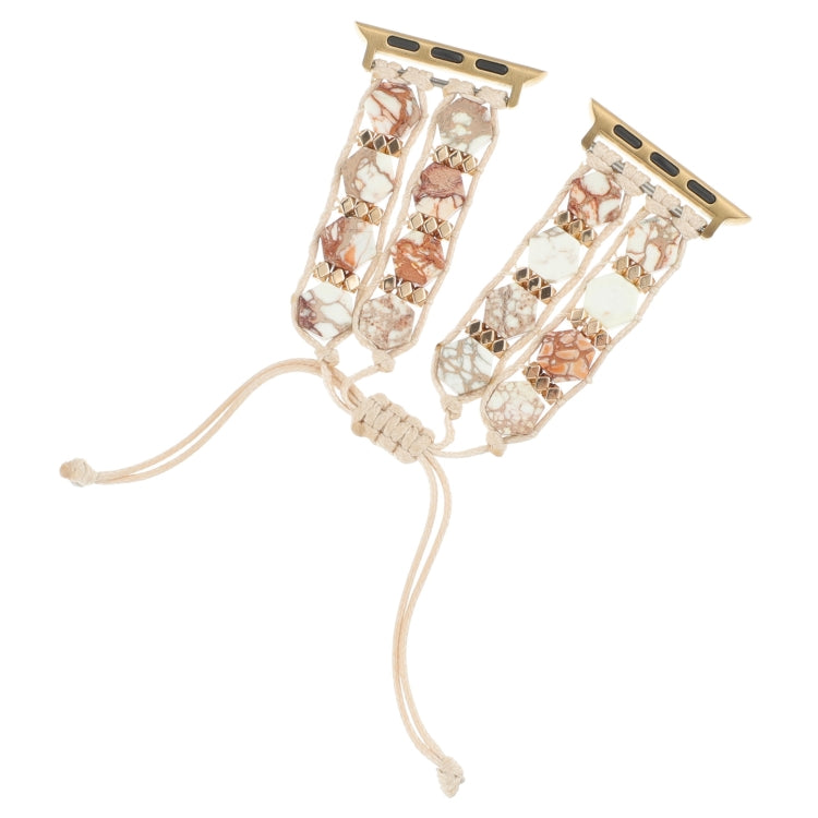 For Apple Watch 42mm Hexagonal Stones Drawstring Chain Watch Band(Beige) - Watch Bands by PMC TechLife | Online Shopping South Africa | PMC TechLife
