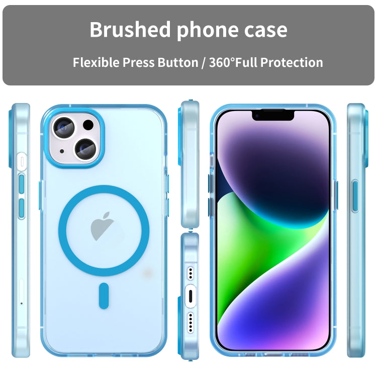 For iPhone 14 Plus MagSafe Frosted Translucent TPU + PC Full Coverage Phone Case(Blue) - iPhone 14 Plus Cases by PMC Jewellery | Online Shopping South Africa | PMC Jewellery