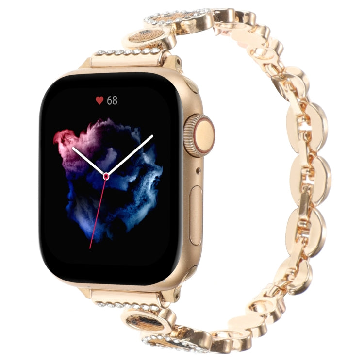 For Apple Watch Series 4 44mm Leopard Rhinestones Metal Chain Watch Band(Gold) - Watch Bands by PMC Jewellery | Online Shopping South Africa | PMC Jewellery