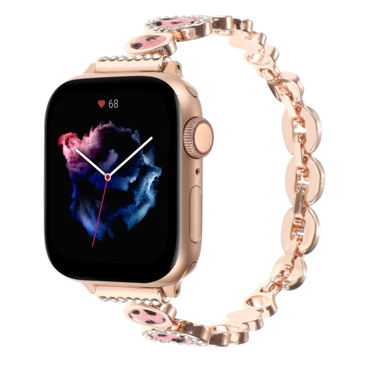 For Apple Watch Series 4 40mm Leopard Rhinestones Metal Chain Watch Band(Rose Gold) - Watch Bands by PMC Jewellery | Online Shopping South Africa | PMC Jewellery