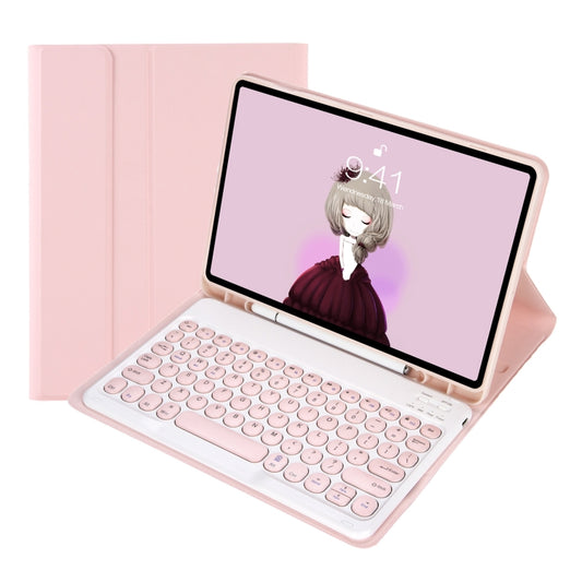 For Samsung Galaxy Tab S9 FE Candy Color TPU Round Keycap Bluetooth Keyboard Leather Case with Pen Slot(Pink) - Samsung Keyboard by PMC Jewellery | Online Shopping South Africa | PMC Jewellery