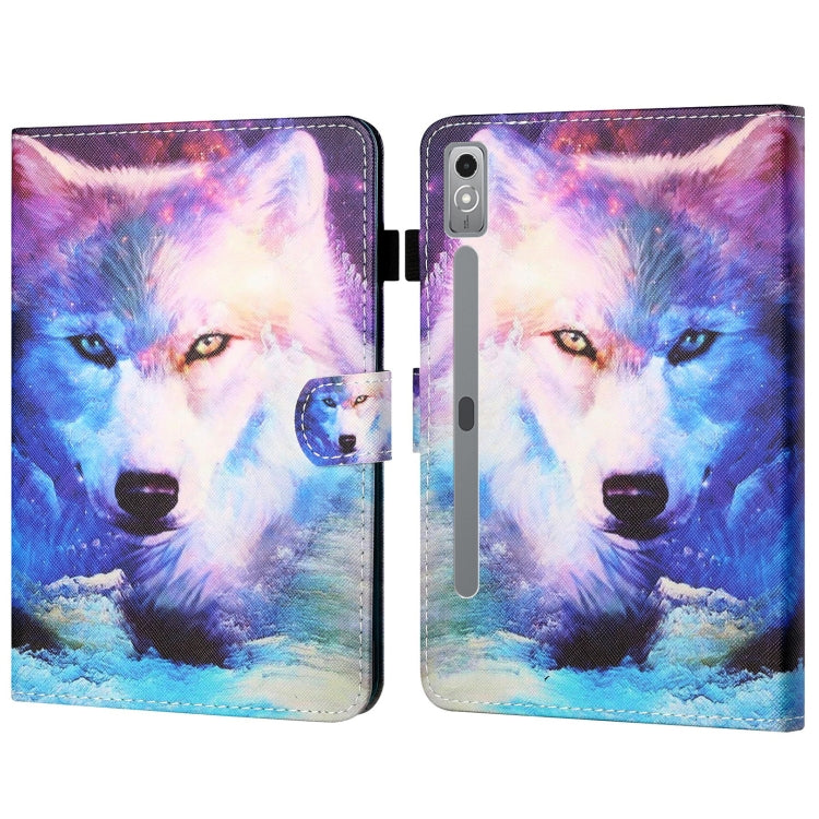 For Lenovo Tab P12 2023 / TB370FU Coloured Drawing Stitching Smart Leather Tablet Case(Wolf) - Lenovo by PMC TechLife | Online Shopping South Africa | PMC TechLife | Buy Now Pay Later Mobicred