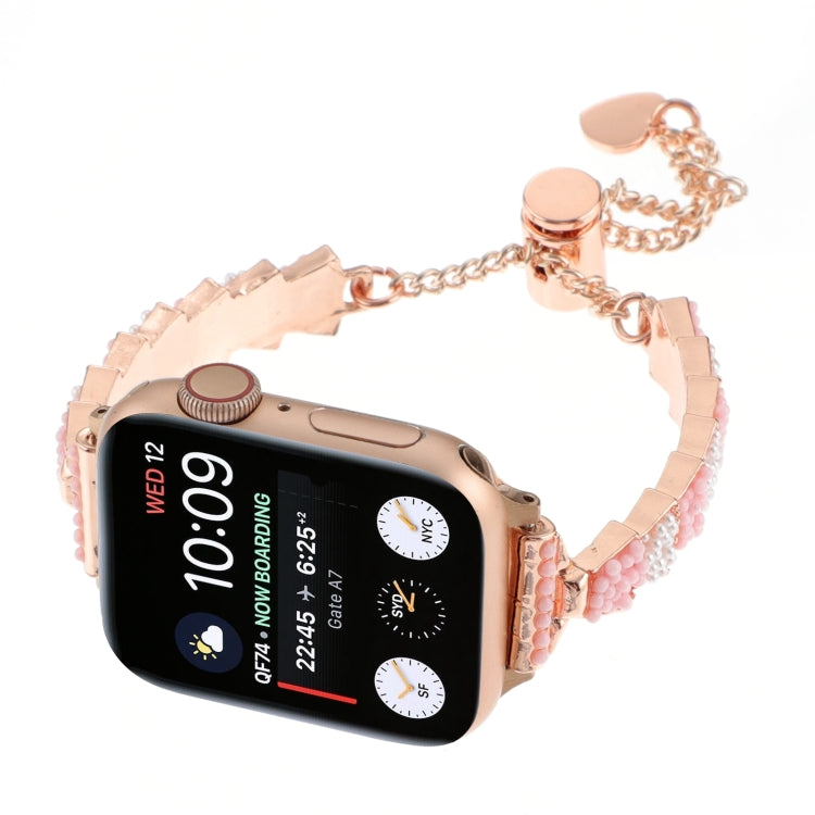 For Apple Watch Series 9 41mm Shell Beads Chain Bracelet Metal Watch Band(Pink White Rose Gold) - Watch Bands by PMC Jewellery | Online Shopping South Africa | PMC Jewellery