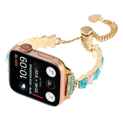 For Apple Watch Ultra 49mm Shell Beads Chain Bracelet Metal Watch Band(Blue White Gold) - Watch Bands by PMC Jewellery | Online Shopping South Africa | PMC Jewellery