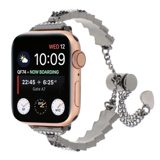 For Apple Watch Series 5 40mm Shell Beads Chain Bracelet Metal Watch Band(Black White) - Watch Bands by PMC Jewellery | Online Shopping South Africa | PMC Jewellery