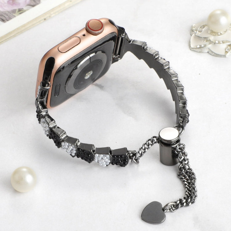 For Apple Watch Series 3 38mm Shell Beads Chain Bracelet Metal Watch Band(Black White) - Watch Bands by PMC Jewellery | Online Shopping South Africa | PMC Jewellery