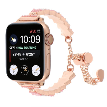 For Apple Watch Series 3 38mm Shell Beads Chain Bracelet Metal Watch Band(Pink White Rose Gold) - Watch Bands by PMC Jewellery | Online Shopping South Africa | PMC Jewellery