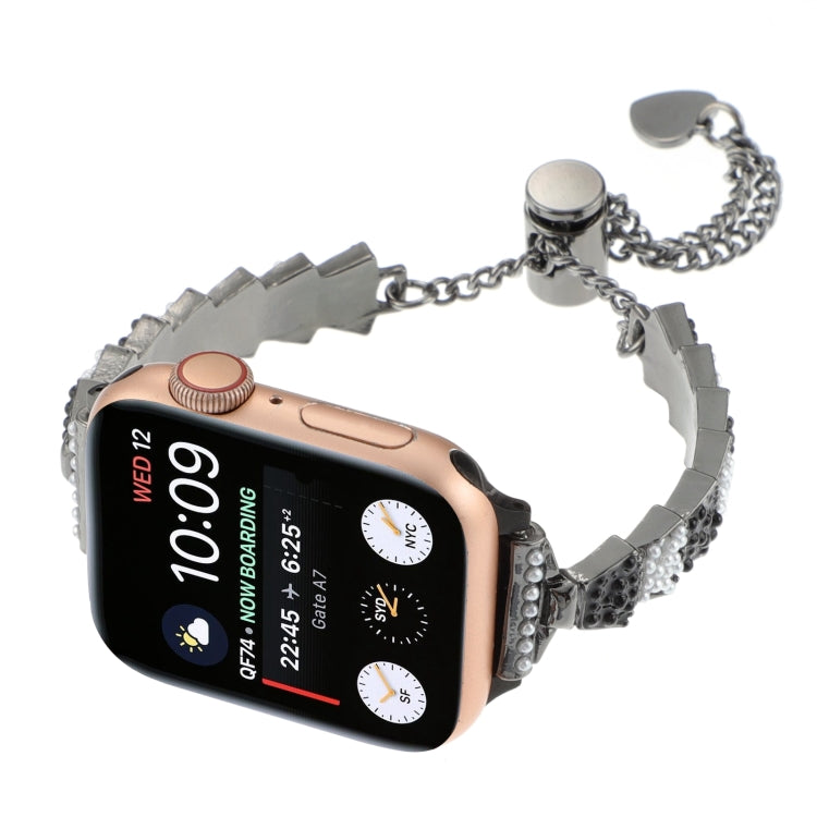 For Apple Watch Series 2 38mm Shell Beads Chain Bracelet Metal Watch Band(Black White) - Watch Bands by PMC Jewellery | Online Shopping South Africa | PMC Jewellery