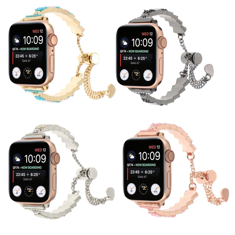 For Apple Watch SE 44mm Shell Beads Chain Bracelet Metal Watch Band(Black White) - Watch Bands by PMC Jewellery | Online Shopping South Africa | PMC Jewellery