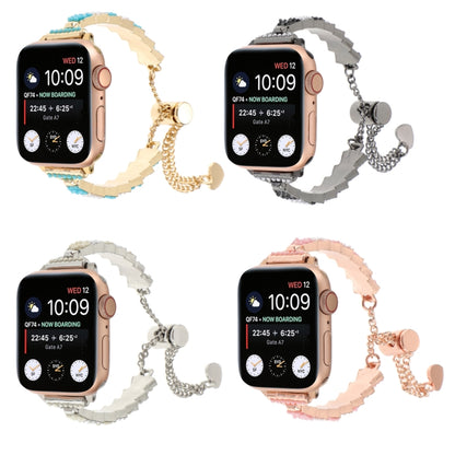 For Apple Watch Series 3 38mm Shell Beads Chain Bracelet Metal Watch Band(Black White) - Watch Bands by PMC Jewellery | Online Shopping South Africa | PMC Jewellery