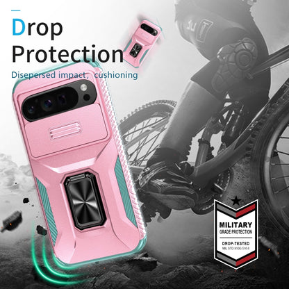 For Google Pixel 9 Pro XL Sliding Camshield Holder Phone Case(Pink + Grey Green) - Google Cases by PMC Jewellery | Online Shopping South Africa | PMC Jewellery | Buy Now Pay Later Mobicred