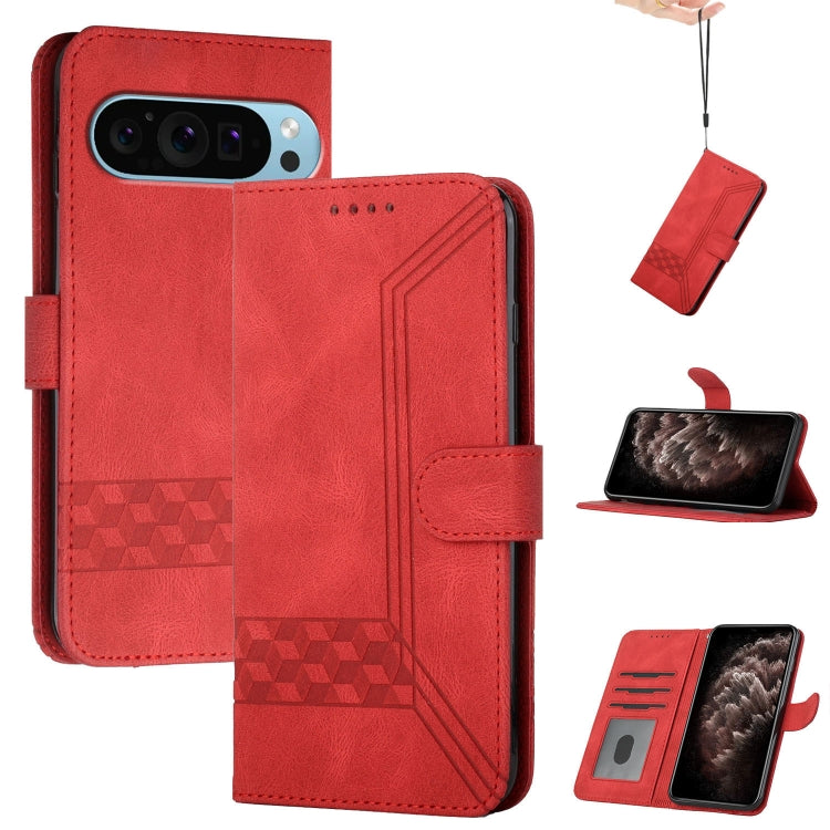 For Google Pixel 9 Pro Cubic Skin Feel Flip Leather Phone Case(Red) - Google Cases by PMC Jewellery | Online Shopping South Africa | PMC Jewellery | Buy Now Pay Later Mobicred