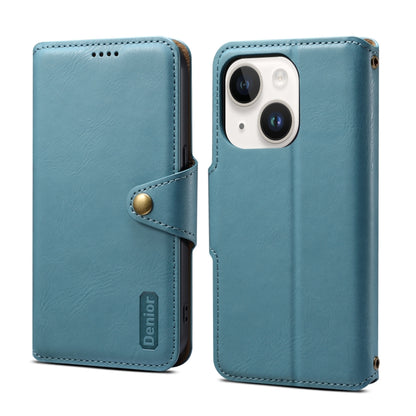 For iPhone 15 Plus Denior Cowhide Texture Wallet Style Leather Phone Case(Blue) - iPhone 15 Plus Cases by Denior | Online Shopping South Africa | PMC Jewellery | Buy Now Pay Later Mobicred