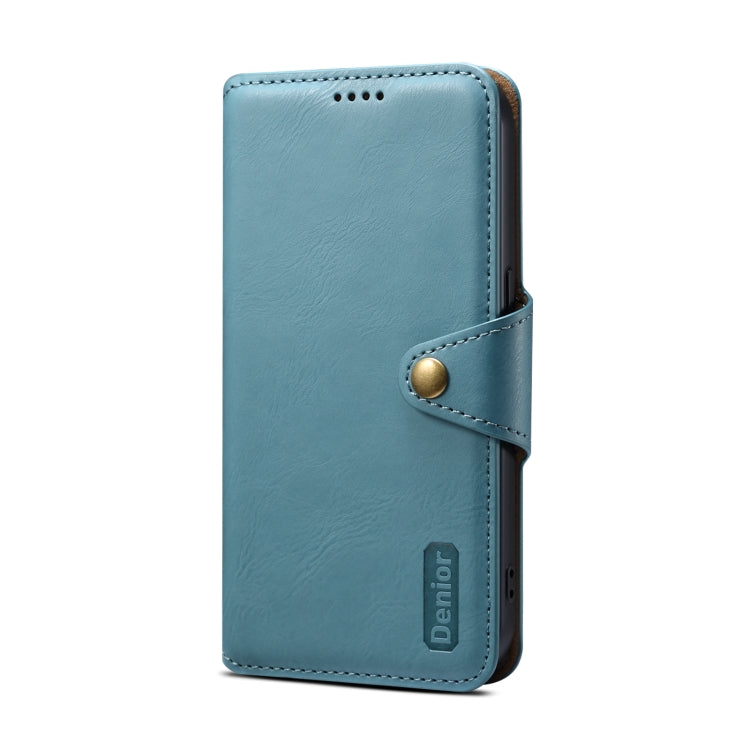 For iPhone 15 Plus Denior Cowhide Texture Wallet Style Leather Phone Case(Blue) - iPhone 15 Plus Cases by Denior | Online Shopping South Africa | PMC Jewellery | Buy Now Pay Later Mobicred