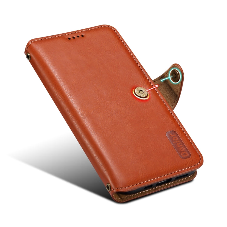 For iPhone 16 Pro Denior Cowhide Texture Wallet Style Leather Phone Case(Brown) - iPhone 16 Pro Cases by Denior | Online Shopping South Africa | PMC Jewellery | Buy Now Pay Later Mobicred