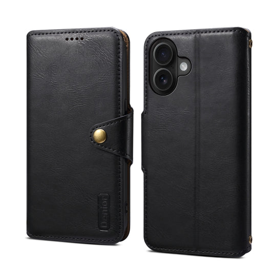 For iPhone 16 Denior Cowhide Texture Wallet Style Leather Phone Case(Black) - iPhone 16 Cases by Denior | Online Shopping South Africa | PMC Jewellery | Buy Now Pay Later Mobicred