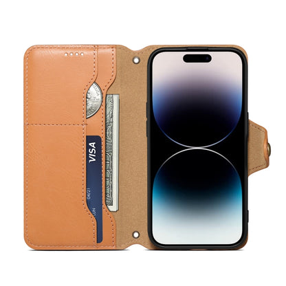 For iPhone 16 Denior Cowhide Texture Wallet Style Leather Phone Case(Khaki) - iPhone 16 Cases by Denior | Online Shopping South Africa | PMC Jewellery | Buy Now Pay Later Mobicred