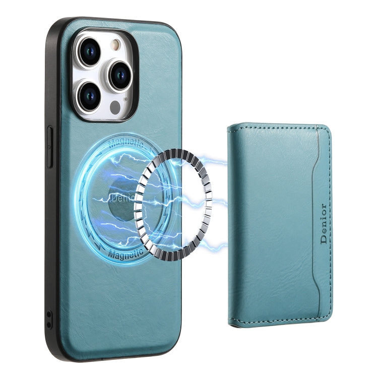 For iPhone 15 Pro Max Denior Cowhide Texture Leather MagSafe Detachable Wallet Phone Case(Blue) - iPhone 15 Pro Max Cases by Denior | Online Shopping South Africa | PMC Jewellery | Buy Now Pay Later Mobicred