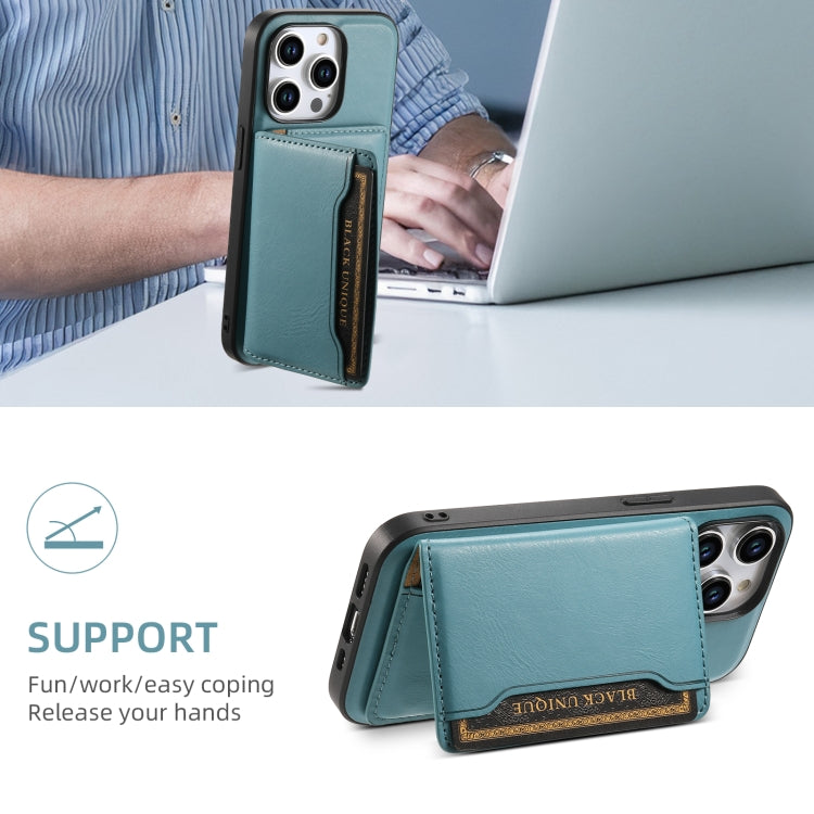 For iPhone 15 Pro Denior Cowhide Texture Leather MagSafe Detachable Wallet Phone Case(Blue) - iPhone 15 Pro Cases by Denior | Online Shopping South Africa | PMC Jewellery | Buy Now Pay Later Mobicred