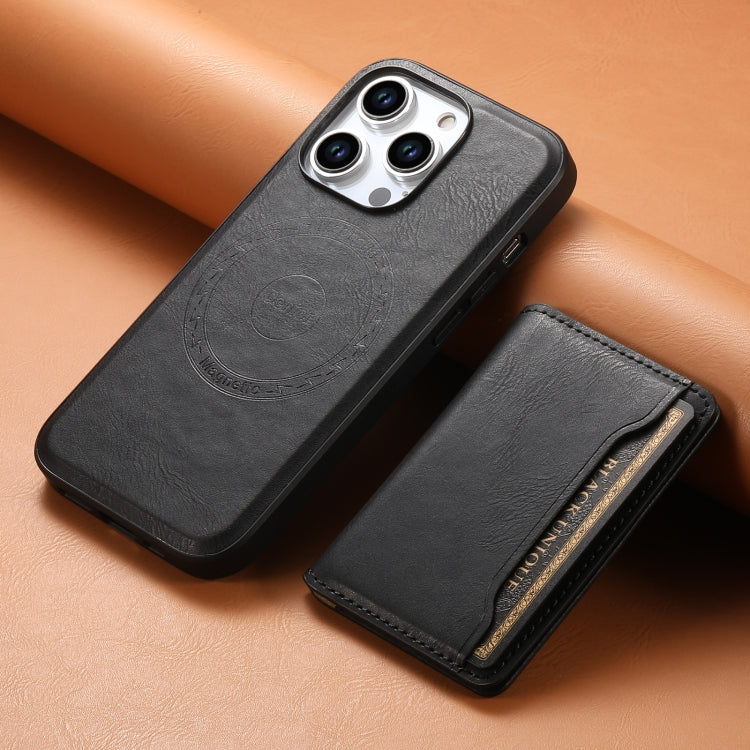 For iPhone 15 Pro Denior Cowhide Texture Leather MagSafe Detachable Wallet Phone Case(Black) - iPhone 15 Pro Cases by Denior | Online Shopping South Africa | PMC Jewellery | Buy Now Pay Later Mobicred