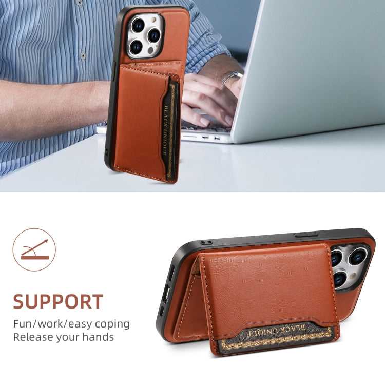 For iPhone 15 Pro Denior Cowhide Texture Leather MagSafe Detachable Wallet Phone Case(Brown) - iPhone 15 Pro Cases by Denior | Online Shopping South Africa | PMC Jewellery | Buy Now Pay Later Mobicred