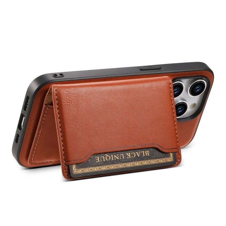 For iPhone 15 Plus Denior Cowhide Texture Leather MagSafe Detachable Wallet Phone Case(Brown) - iPhone 15 Plus Cases by Denior | Online Shopping South Africa | PMC Jewellery | Buy Now Pay Later Mobicred