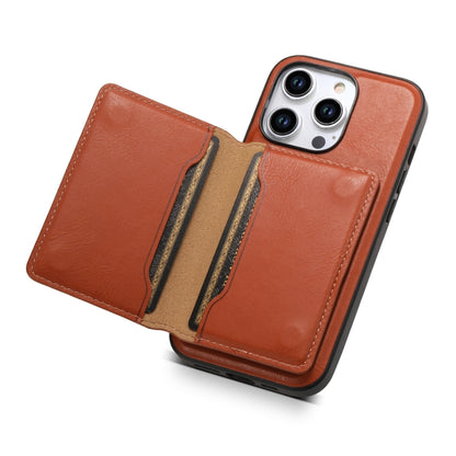 For iPhone 15 Plus Denior Cowhide Texture Leather MagSafe Detachable Wallet Phone Case(Brown) - iPhone 15 Plus Cases by Denior | Online Shopping South Africa | PMC Jewellery | Buy Now Pay Later Mobicred