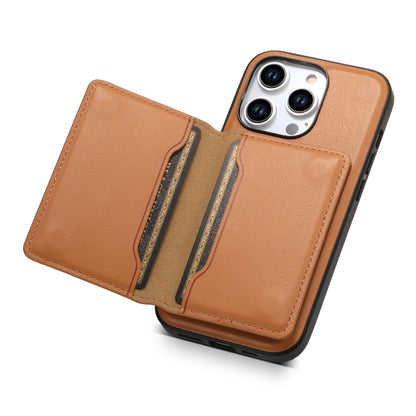 For iPhone 15 Denior Cowhide Texture Leather MagSafe Detachable Wallet Phone Case(Khaki) - iPhone 15 Cases by Denior | Online Shopping South Africa | PMC Jewellery | Buy Now Pay Later Mobicred