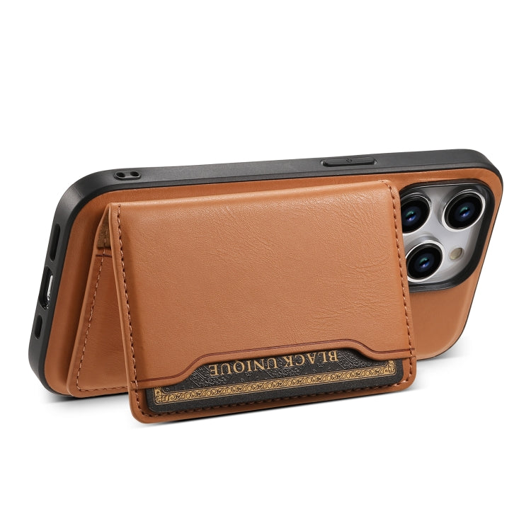 For iPhone 14 Plus Denior Cowhide Texture Leather MagSafe Detachable Wallet Phone Case(Khaki) - iPhone 14 Plus Cases by Denior | Online Shopping South Africa | PMC Jewellery | Buy Now Pay Later Mobicred