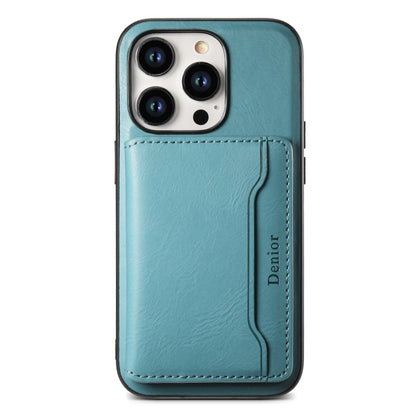 For iPhone 14 Pro Denior Cowhide Texture Leather MagSafe Detachable Wallet Phone Case(Blue) - iPhone 14 Pro Cases by Denior | Online Shopping South Africa | PMC Jewellery | Buy Now Pay Later Mobicred