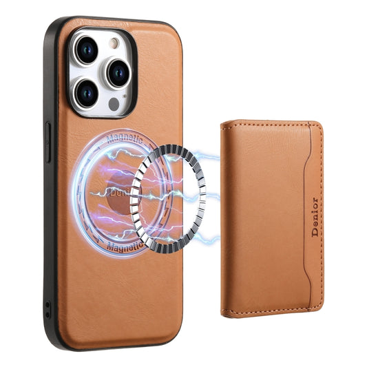 For iPhone 13 Pro Max Denior Cowhide Texture Leather MagSafe Detachable Wallet Phone Case(Khaki) - iPhone 13 Pro Max Cases by Denior | Online Shopping South Africa | PMC Jewellery | Buy Now Pay Later Mobicred