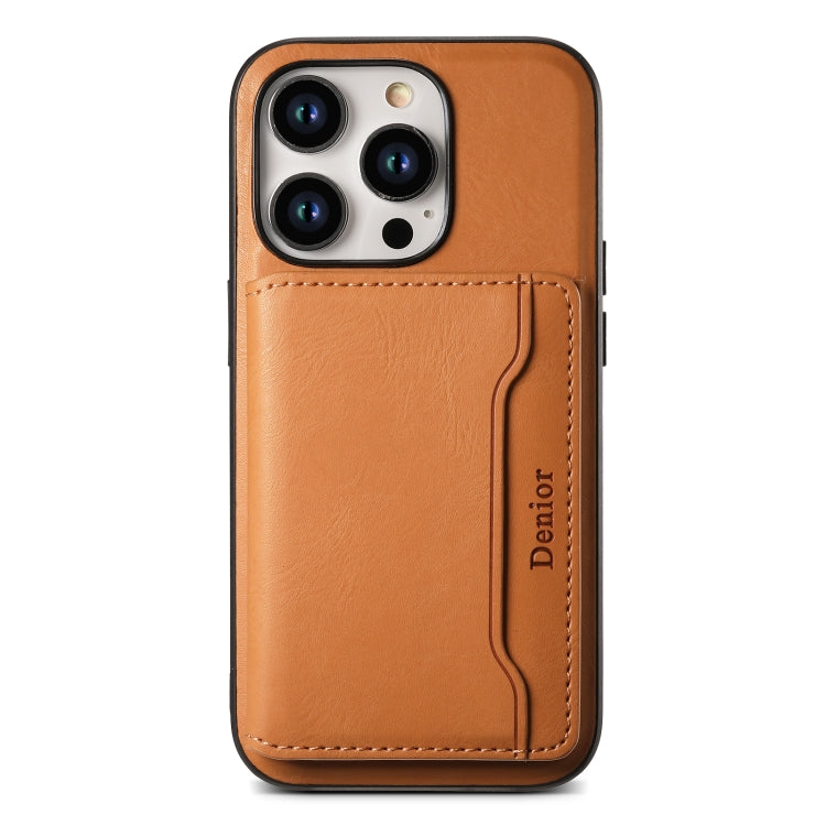 For iPhone 13 Pro Max Denior Cowhide Texture Leather MagSafe Detachable Wallet Phone Case(Khaki) - iPhone 13 Pro Max Cases by Denior | Online Shopping South Africa | PMC Jewellery | Buy Now Pay Later Mobicred