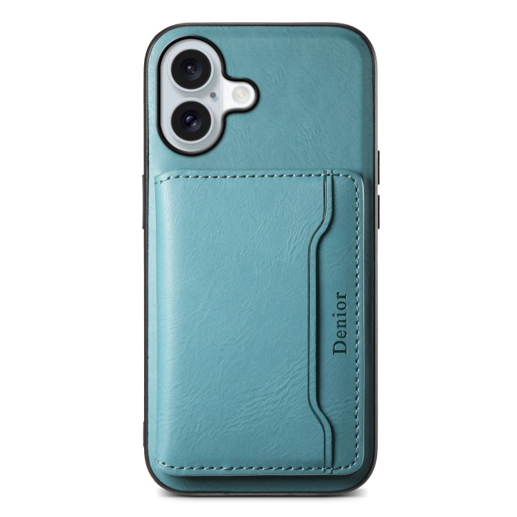 For iPhone 16 Denior Cowhide Texture Leather MagSafe Detachable Wallet Phone Case(Blue) - iPhone 16 Cases by Denior | Online Shopping South Africa | PMC TechLife | Buy Now Pay Later Mobicred