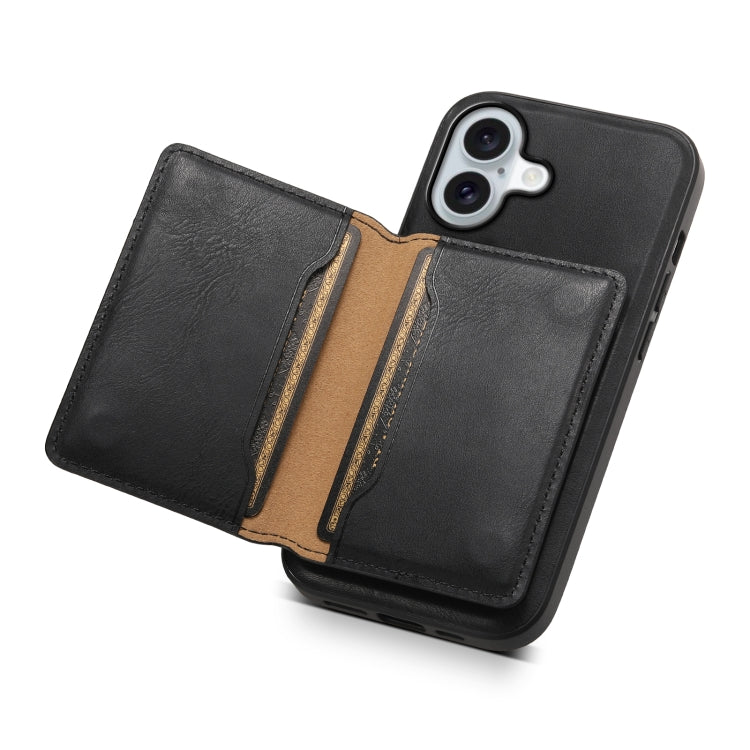 For iPhone 16 Denior Cowhide Texture Leather MagSafe Detachable Wallet Phone Case(Black) - iPhone 16 Cases by Denior | Online Shopping South Africa | PMC TechLife | Buy Now Pay Later Mobicred