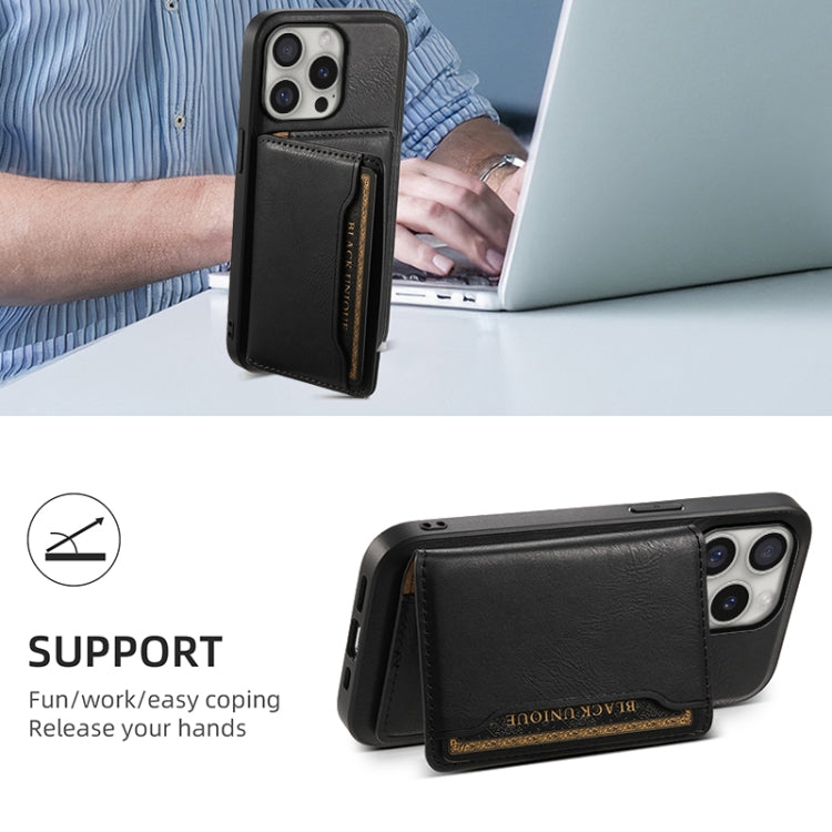 For iPhone 16 Pro Denior Cowhide Texture Leather MagSafe Detachable Wallet Phone Case(Black) - iPhone 16 Pro Cases by Denior | Online Shopping South Africa | PMC Jewellery | Buy Now Pay Later Mobicred