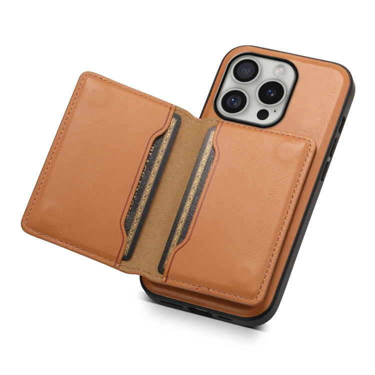 For iPhone 16 Pro Denior Cowhide Texture Leather MagSafe Detachable Wallet Phone Case(Khaki) - iPhone 16 Pro Cases by Denior | Online Shopping South Africa | PMC Jewellery | Buy Now Pay Later Mobicred