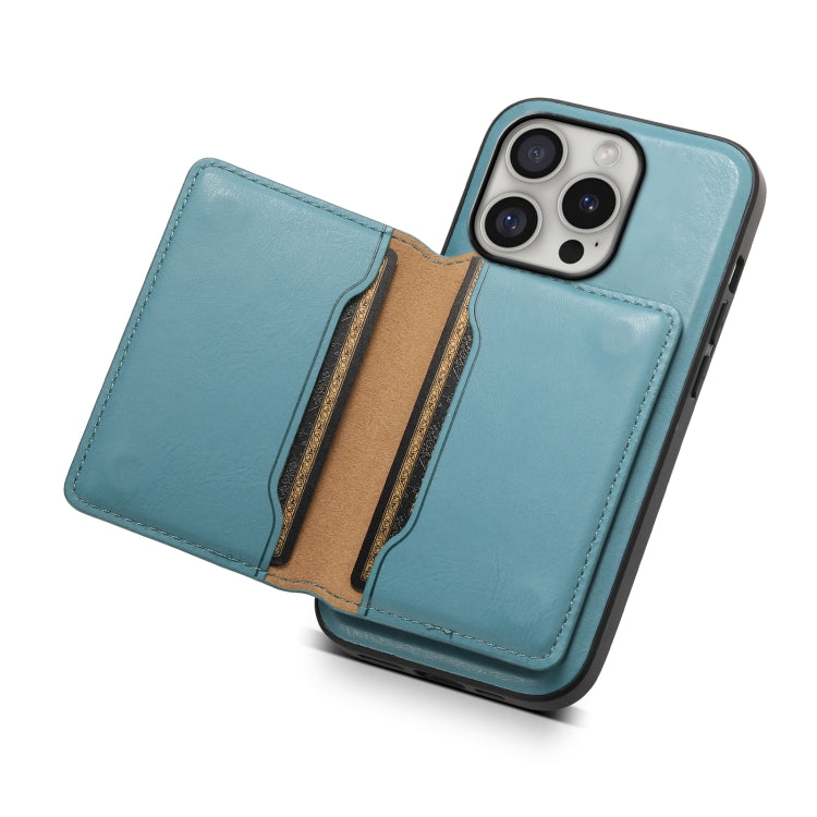 For iPhone 16 Pro Max Denior Cowhide Texture Leather MagSafe Detachable Wallet Phone Case(Blue) - iPhone 16 Pro Max Cases by Denior | Online Shopping South Africa | PMC TechLife | Buy Now Pay Later Mobicred