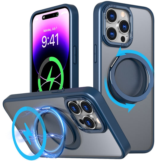 For iPhone 14 Pro Max 360-degree Rotating MagSafe Magnetic Holder Phone Case(Navy Blue) - iPhone 14 Pro Max Cases by PMC Jewellery | Online Shopping South Africa | PMC Jewellery