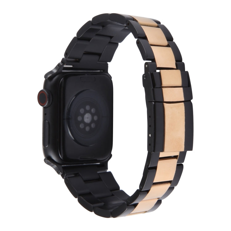 For Apple Watch SE 2023 44mm Three-Bead Stainless Steel Watch Band(Black Rose Gold) - Watch Bands by PMC Jewellery | Online Shopping South Africa | PMC Jewellery