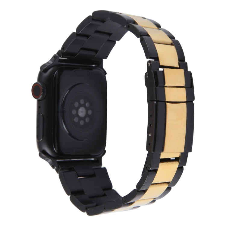 For Apple Watch SE 2023 40mm Three-Bead Stainless Steel Watch Band(Black Gold) - Watch Bands by PMC Jewellery | Online Shopping South Africa | PMC Jewellery