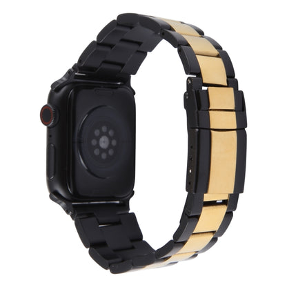 For Apple Watch Series 5 44mm Three-Bead Stainless Steel Watch Band(Black Gold) - Watch Bands by PMC Jewellery | Online Shopping South Africa | PMC Jewellery