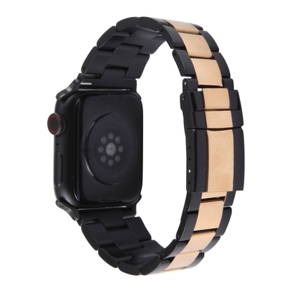 For Apple Watch Series 4 44mm Three-Bead Stainless Steel Watch Band(Black Rose Gold) - Watch Bands by PMC Jewellery | Online Shopping South Africa | PMC Jewellery