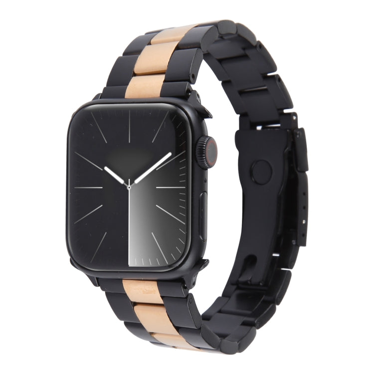 For Apple Watch 42mm Three-Bead Stainless Steel Watch Band(Black Rose Gold) - Watch Bands by PMC Jewellery | Online Shopping South Africa | PMC Jewellery