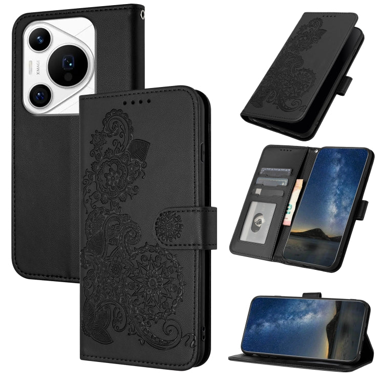 For Huawei Pura 70 Pro/70 Pro+ Datura Flower Embossed Flip Leather Phone Case(Black) - Huawei Cases by PMC Jewellery | Online Shopping South Africa | PMC Jewellery | Buy Now Pay Later Mobicred