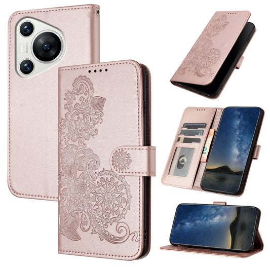 For Huawei Pura 70 Datura Flower Embossed Flip Leather Phone Case(Rose Gold) - Huawei Cases by PMC Jewellery | Online Shopping South Africa | PMC Jewellery | Buy Now Pay Later Mobicred