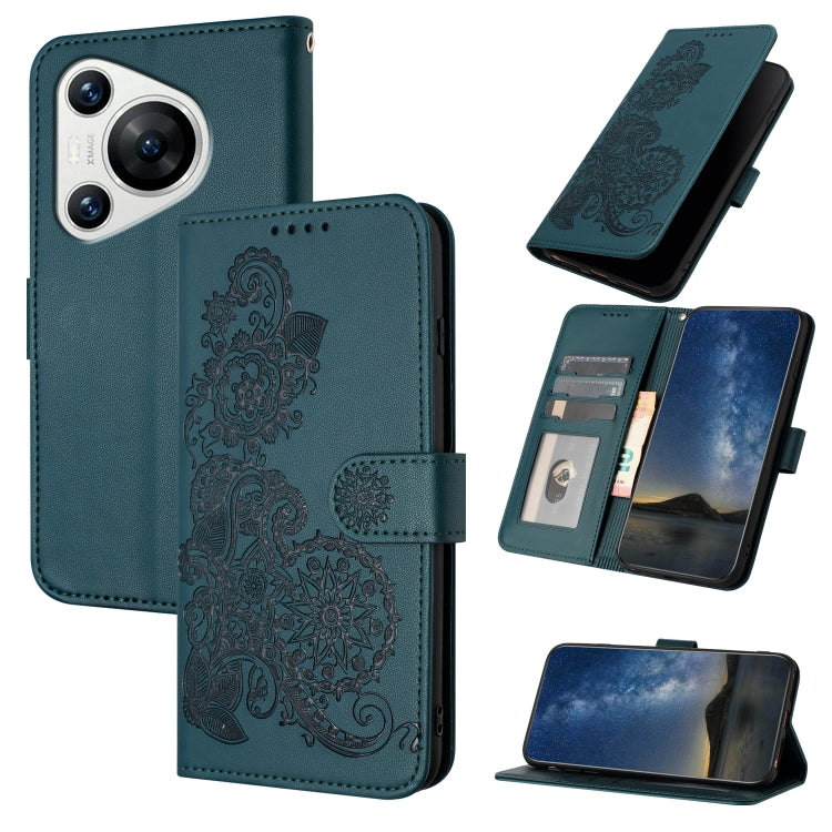 For Huawei Pura 70 Datura Flower Embossed Flip Leather Phone Case(Dark Green) - Huawei Cases by PMC Jewellery | Online Shopping South Africa | PMC Jewellery | Buy Now Pay Later Mobicred