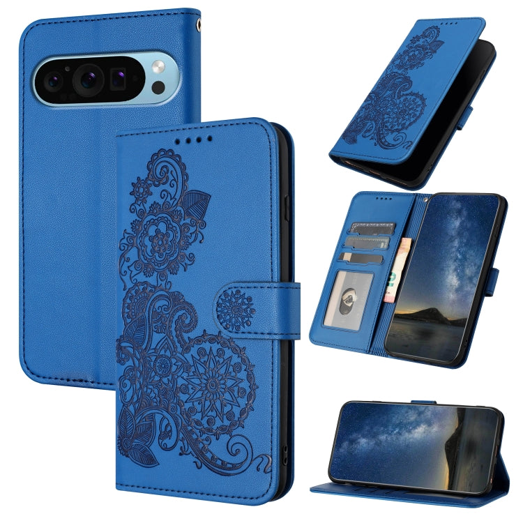 For Google Pixel 9 Pro Datura Flower Embossed Flip Leather Phone Case(Blue) - free shipping - PMC TechLife - Order now!
