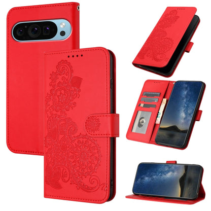 For Google Pixel 9 Datura Flower Embossed Flip Leather Phone Case(Red) - Google Cases by PMC Jewellery | Online Shopping South Africa | PMC Jewellery | Buy Now Pay Later Mobicred